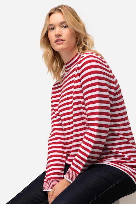 Pullover, Ringel, Rollkanten, Stehkragen, Langarm