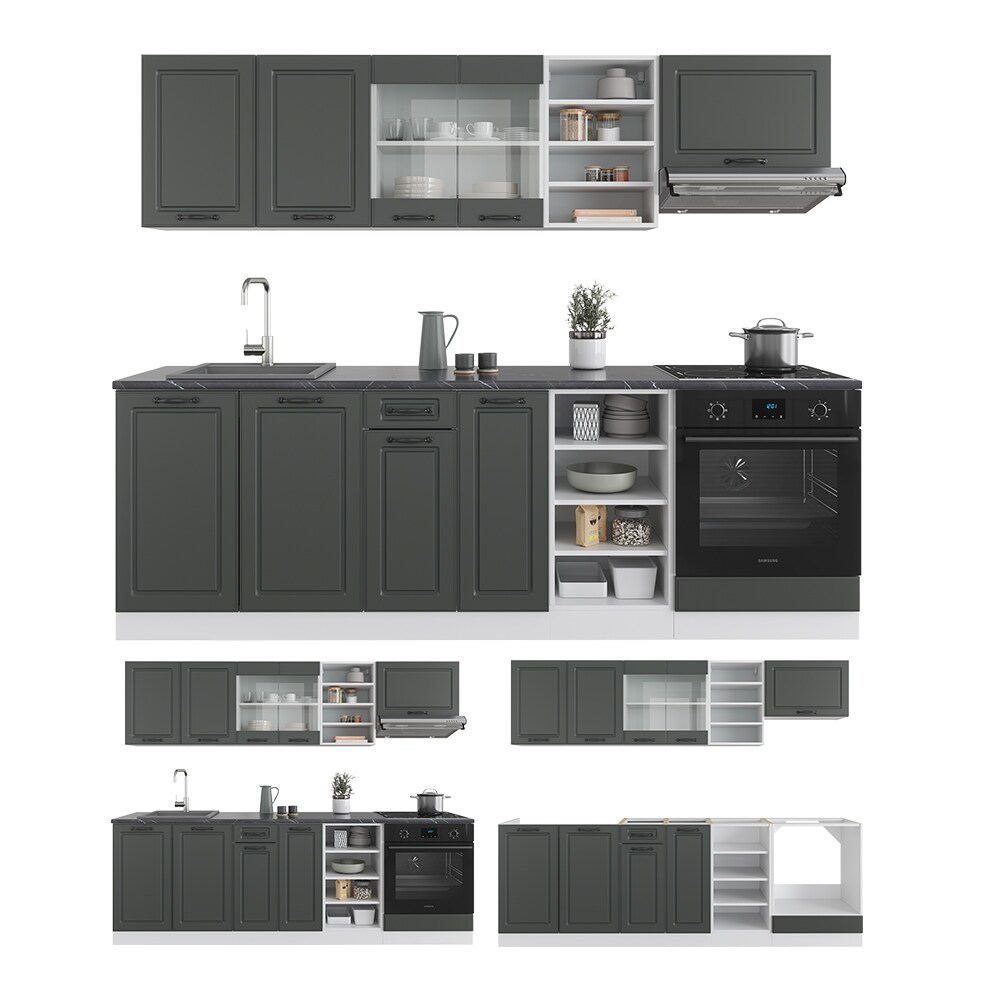 Vicco Küchenzeile Küchenblock Einbauküche R-Line 240 cm Landhaus Weiß Anthrazit Küche