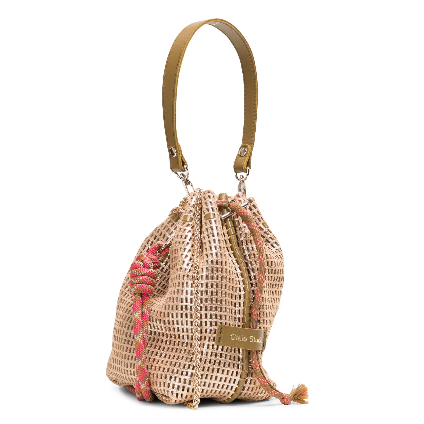 BIBI - Sac bourse porté main en cuir ajouré | Doré