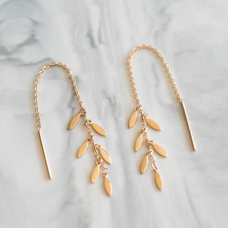 Boucles d'Oreilles Pendantes Ajustables Pampilles Feuilles Plaqué Or