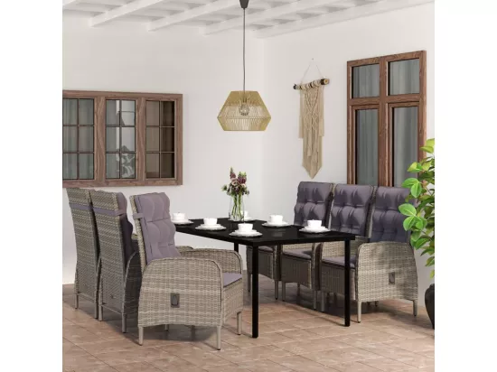 Ensemble à manger de jardin coussins 7pcs Gris et noir