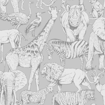 Vliesbehang Jungle dieren grijs (108567)