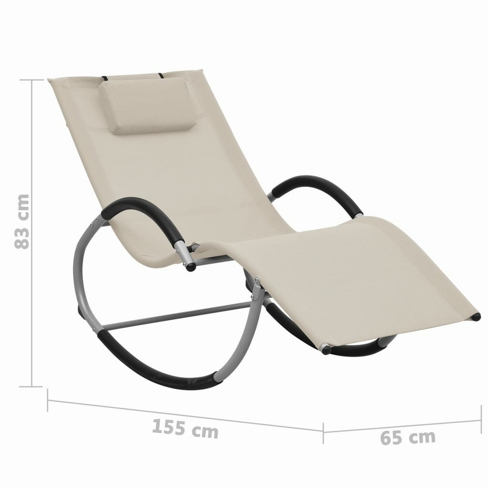 Transat chaise longue bain de soleil lit de jardin terrasse meuble d'extérieur avec oreiller crème textilène