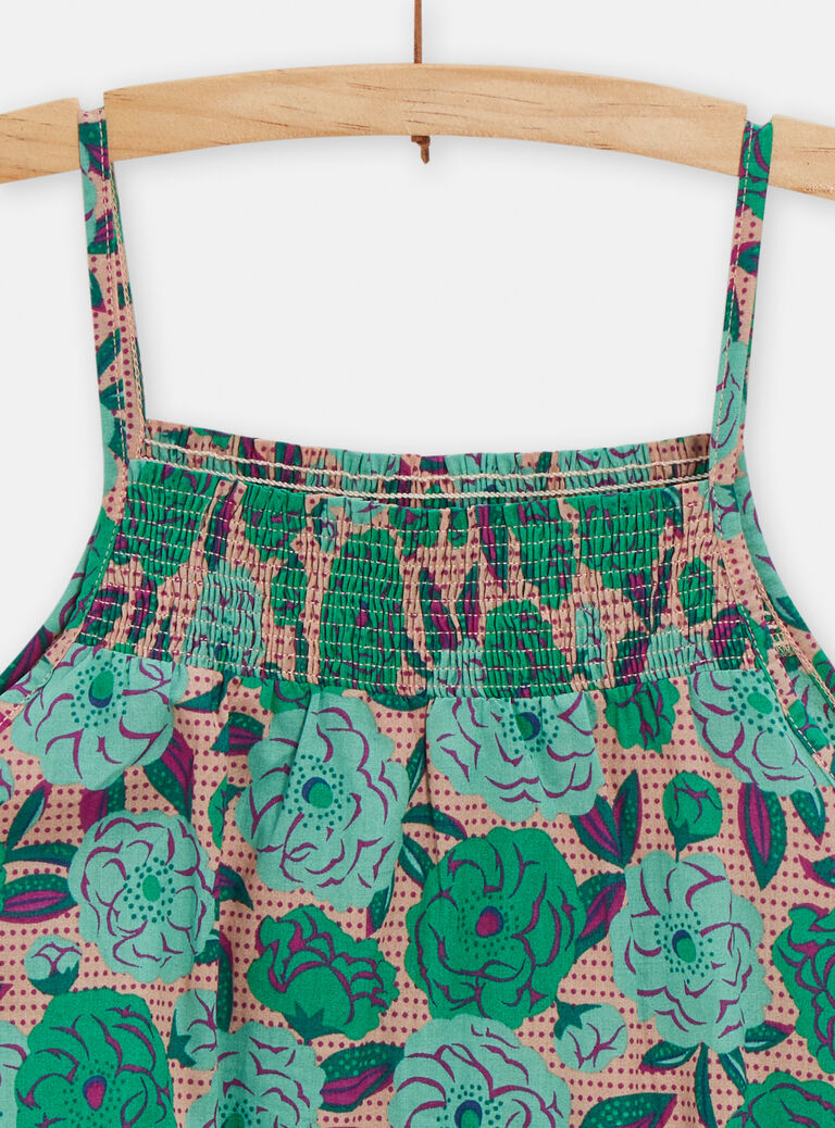 Robe à bretelles rose imprimé pivoine pour fille