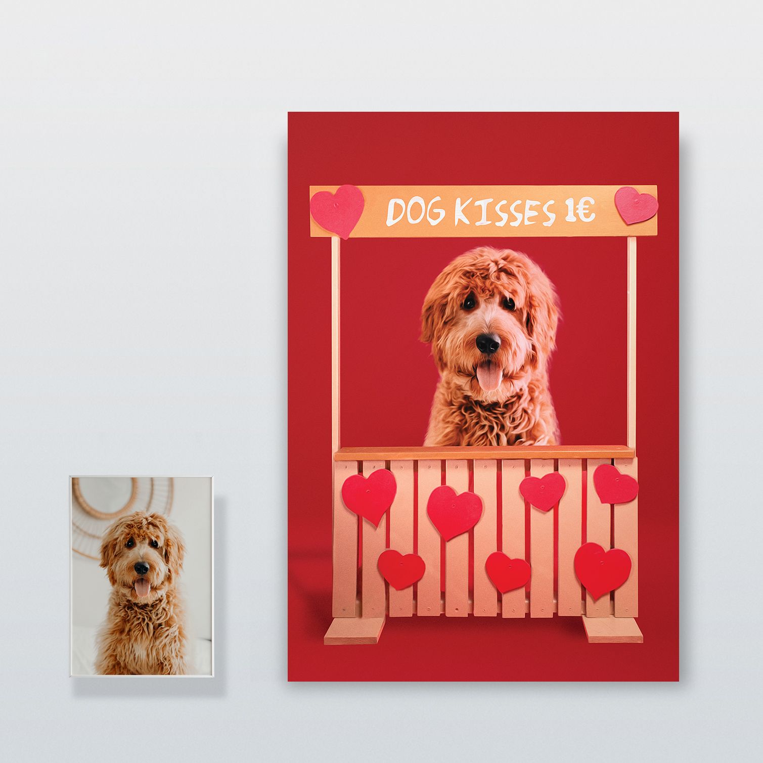 Pôster personalizado com retrato do seu animal de estimação e banco do amor