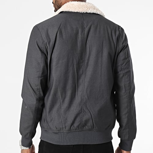 Veste Zippée Col Fourrure Gris Anthracite