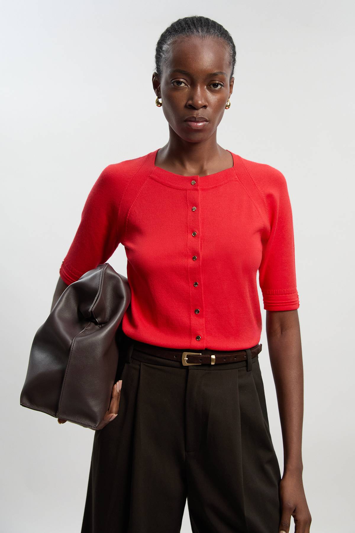 KarenMillen Cardigan en Maille Mélange Viscose à Manches Courtes