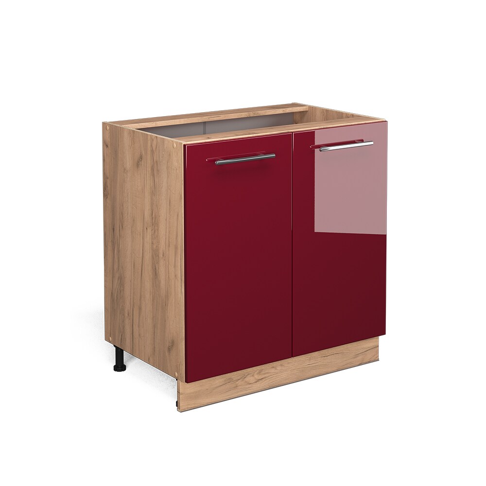 Vicco Unterschrank Küchenschrank Küchenmöbel Fame-Line Eiche Rot Bordeaux modern 80 cm Küche Einbauküche Drehtür Einlegeboden Blende Küchenzeile Hochglanz