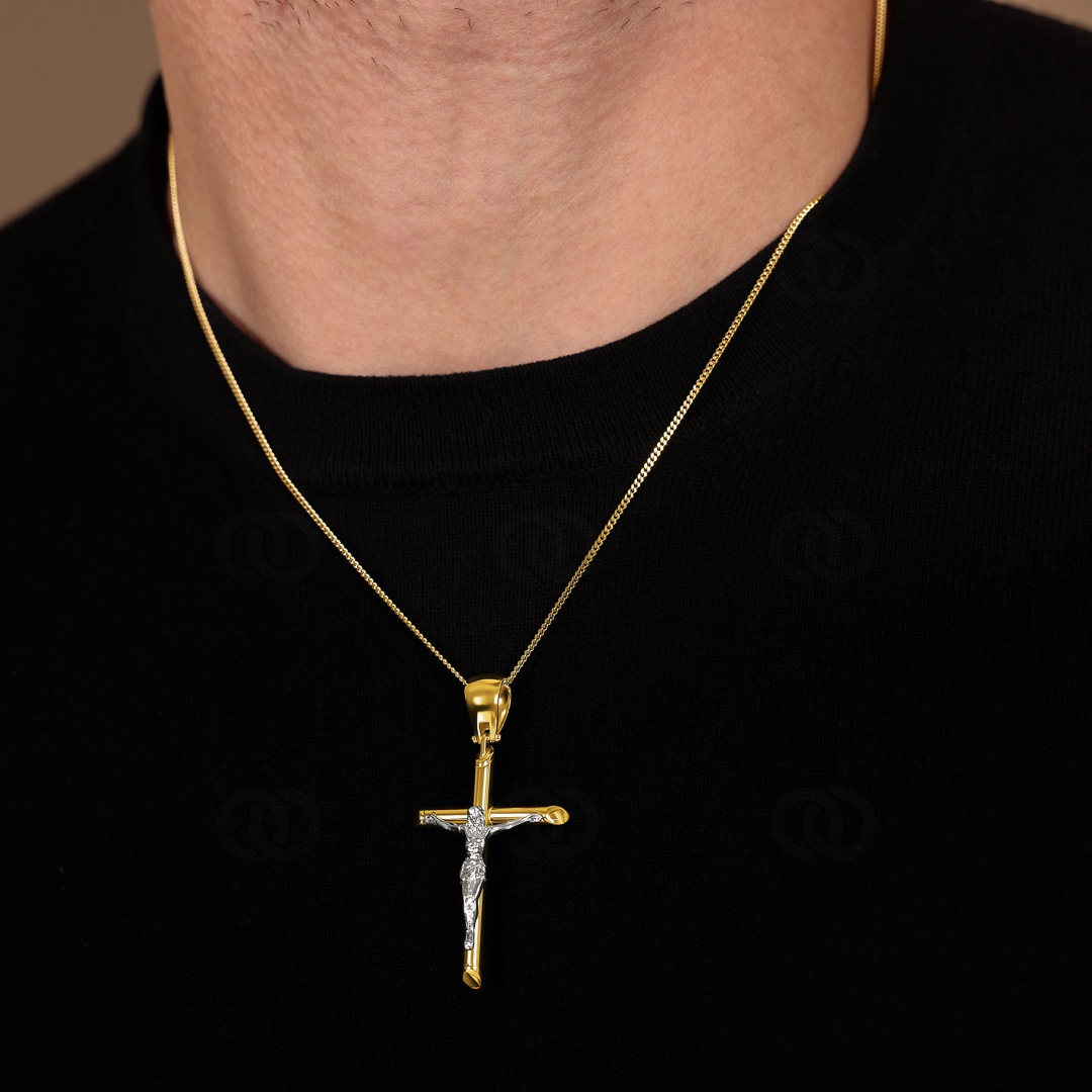 Anhänger 750/18 K Gelbgold Kreuz mit Jesus 49 x 28 mm