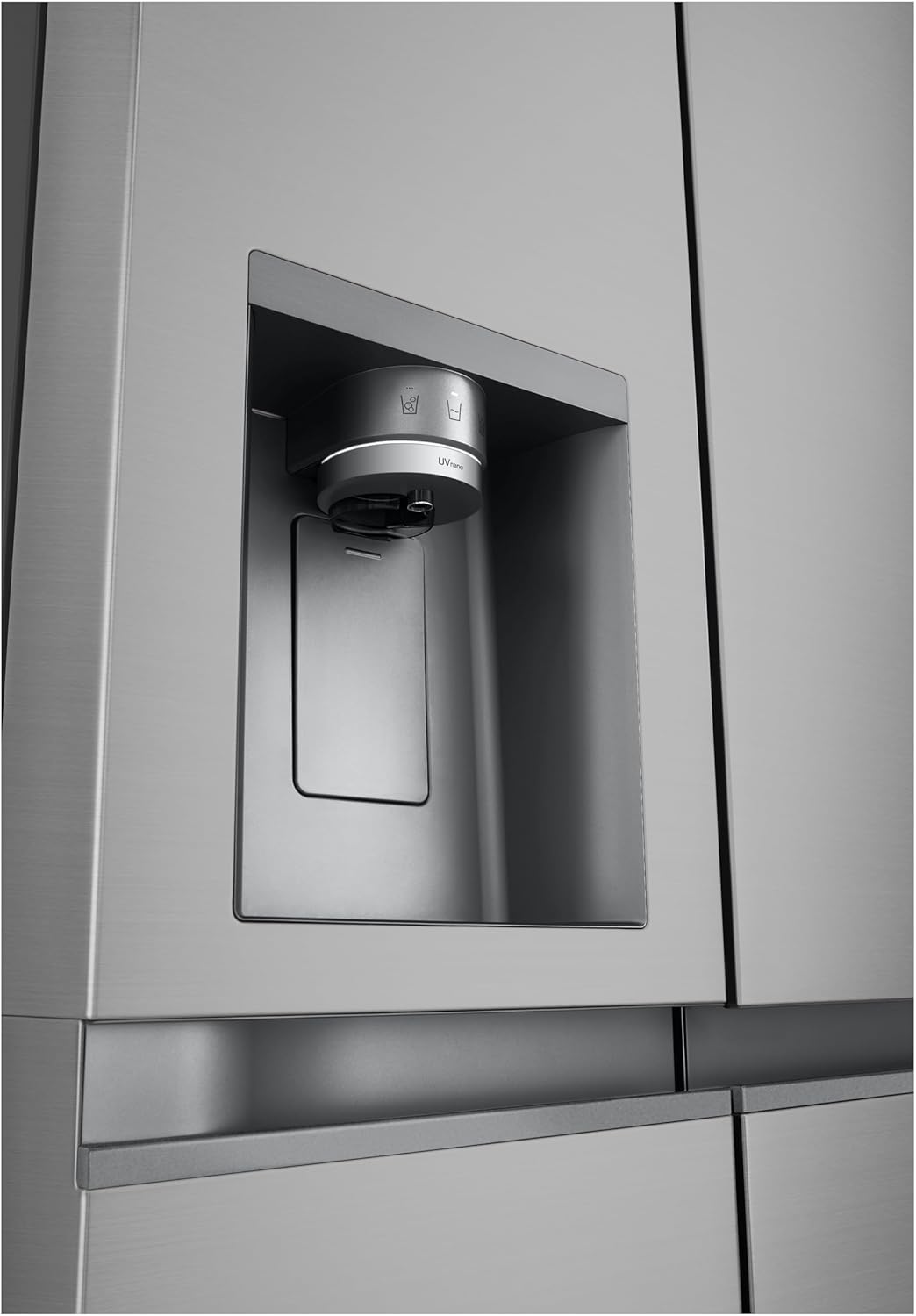 LG GSLE81PYBD, Side-by-Side Kühlschrank mit Eis-, Crushed Ice- & Wasserspender, 628 L, interner Wassertank, UVnano, DoorCooling+, LINEARCooling, Wi-Fi, Prime Silver [Energieklasse D]