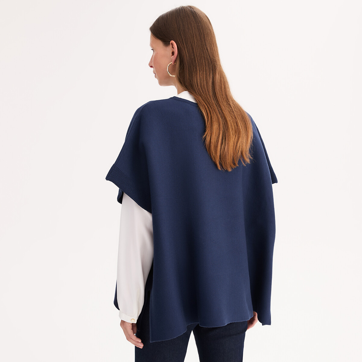 ANNE WEYBURN<br>Poncho de gola redonda em malha Milano
