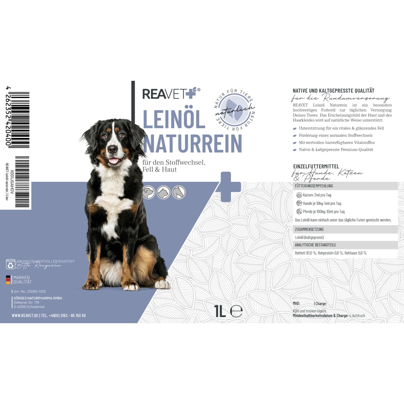 REAVET Leinöl naturrein 1L