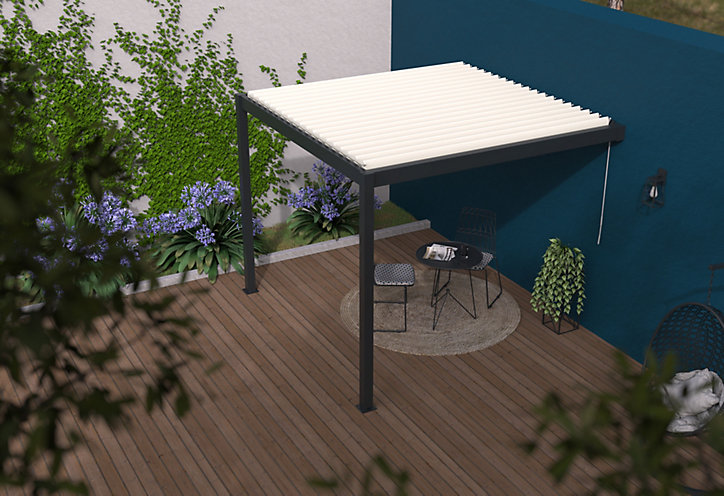 Pergola manuelle bioclimatique murale aluminium Cameo 3,14 x 3,11 m