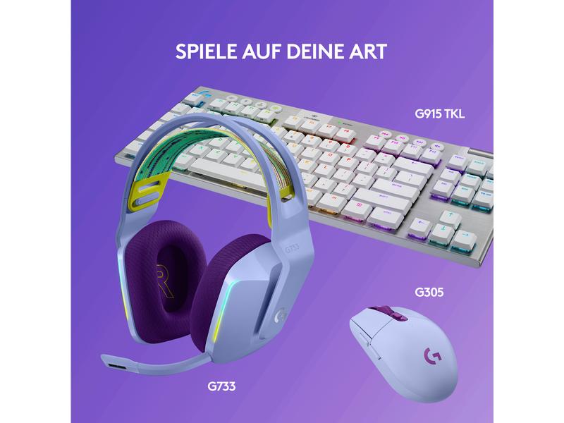 Logitech Headset G733 Lightspeed Lila Wireless-Gaming-Headset mit DTS 7.1 Surround-Sound und RGB Beleuchtung