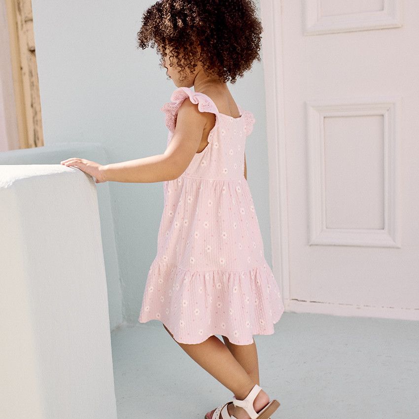 Robe manches courtes imprimée en maille cloquée pour bébé fille - Rose