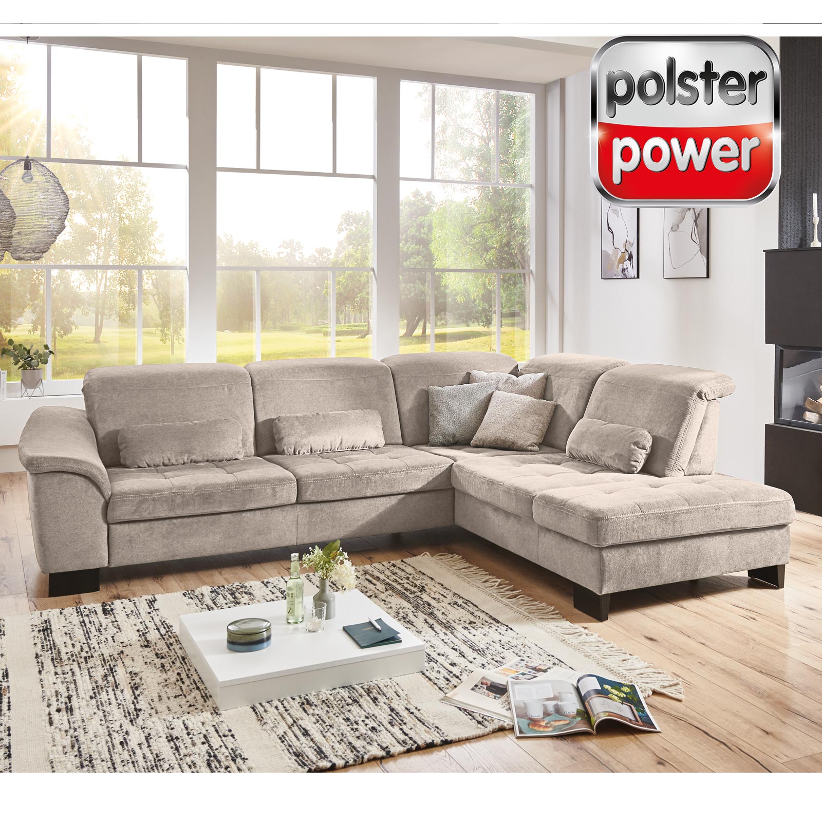 polsterpower Ecksofa - beige - Basismodell - Kombielement rechts