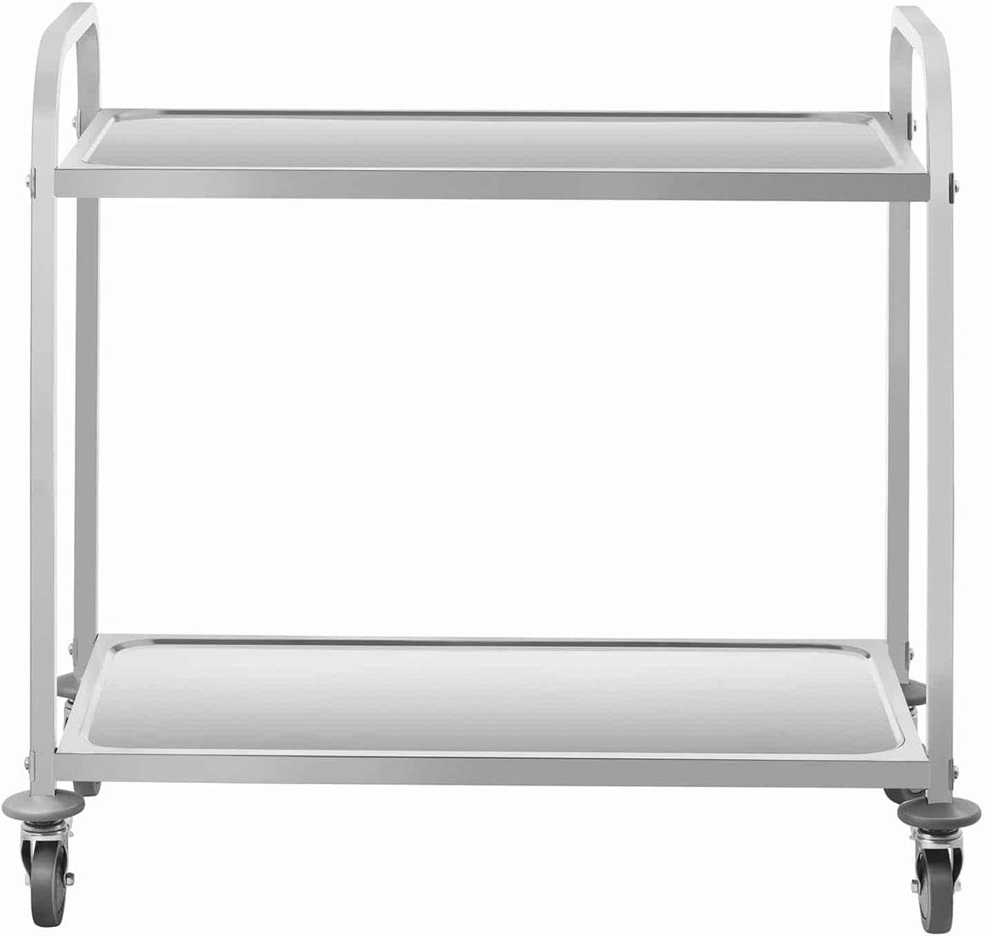 Royal Catering RCSW 3E Servierwagen Küchenwagen (2 Borde, 60 cm Abstand, vibrationsarme 360° drehbare Rollen, Feststellbremsen, bis 160 kg, Edelstahl)