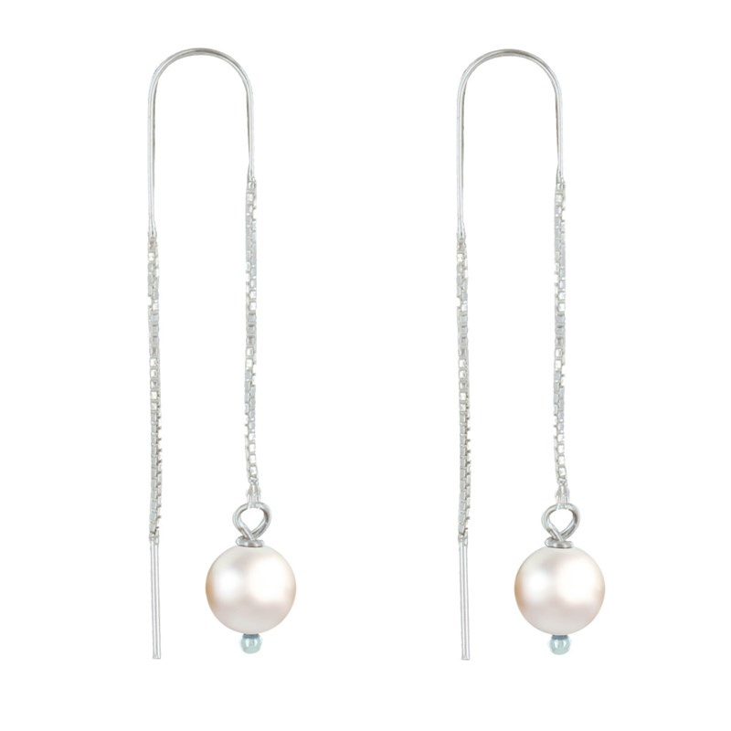 Boucles d'Oreilles Chainette Argent et Perles de Culture
