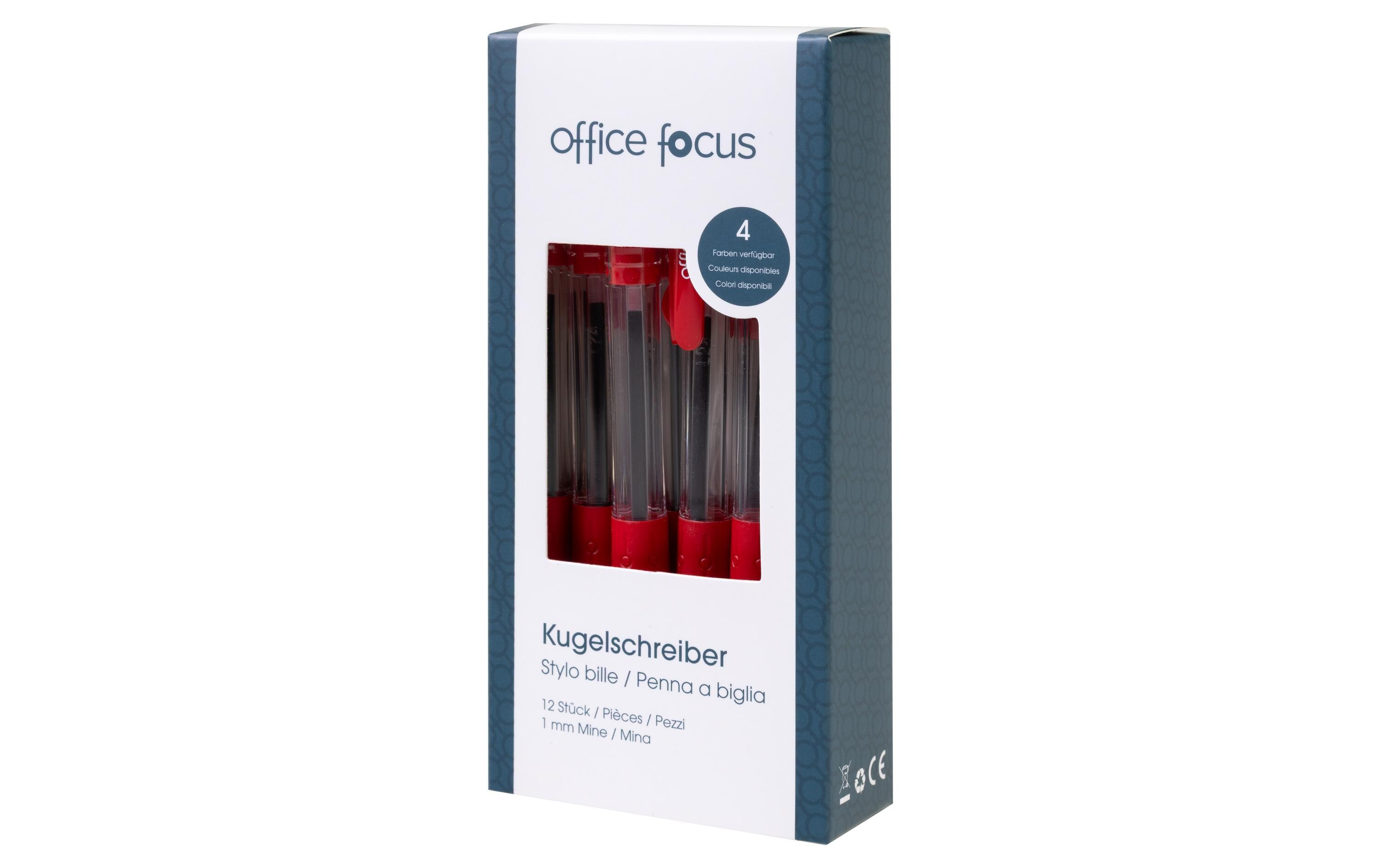 Kugelschreiber Office Focus 1 mm Mine, Rot, 12 StückDruckkugelschreiber mit Clip und weichem Griff
