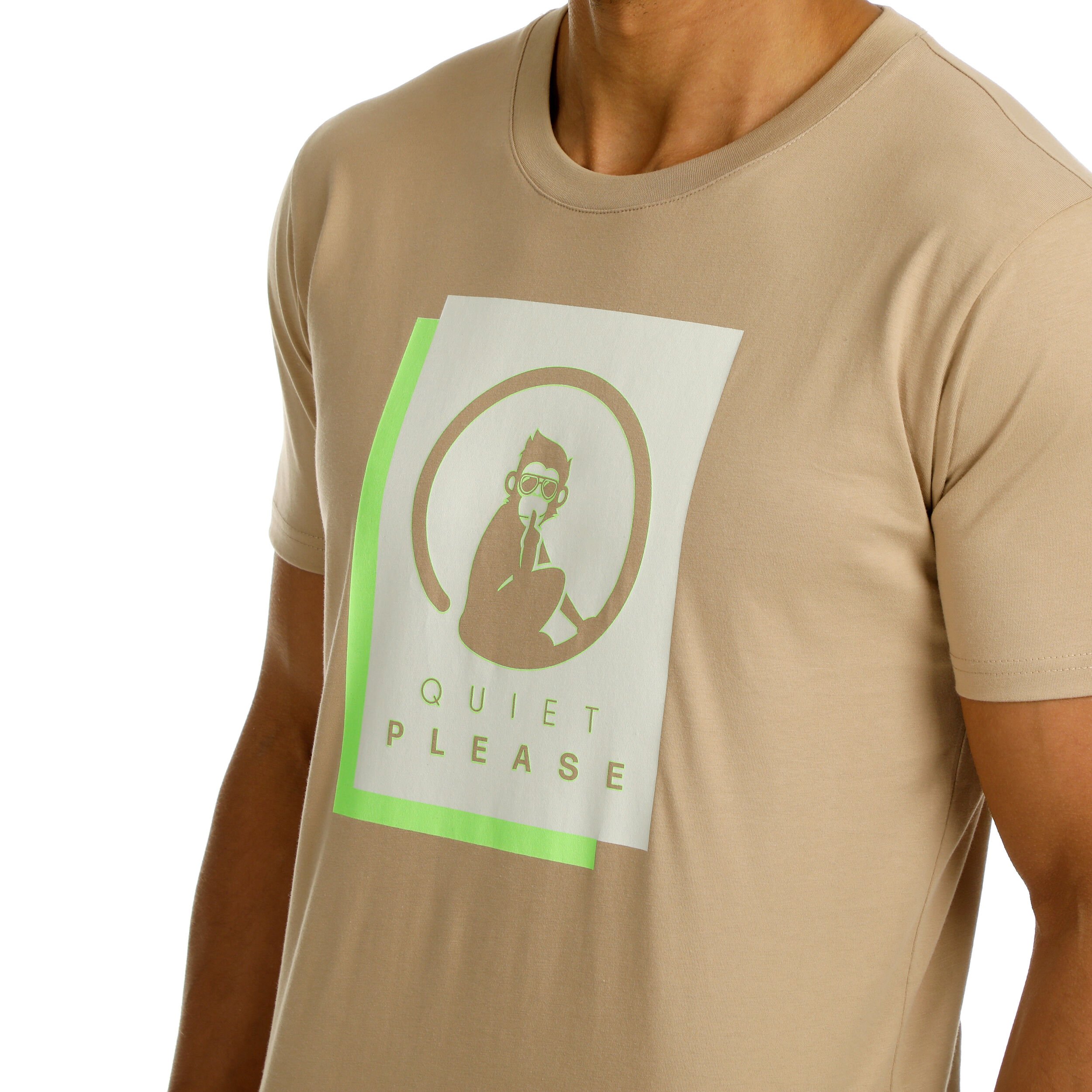 Quiet Please Wild Layer T-shirt Hommes - Beige , Vert Fluo