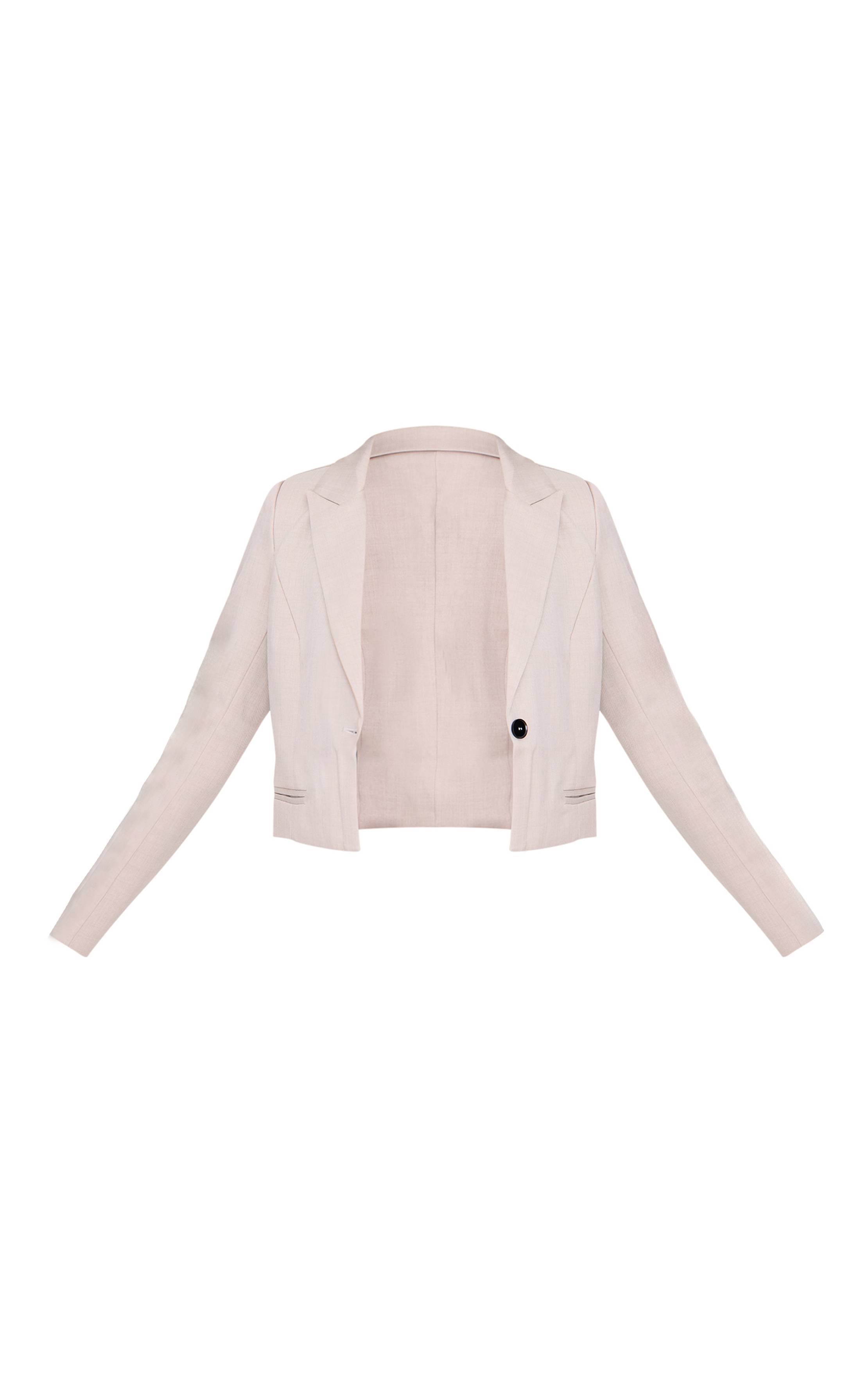 Sable Blazer Court Boxy Avec Poches Plaquées Détaillées