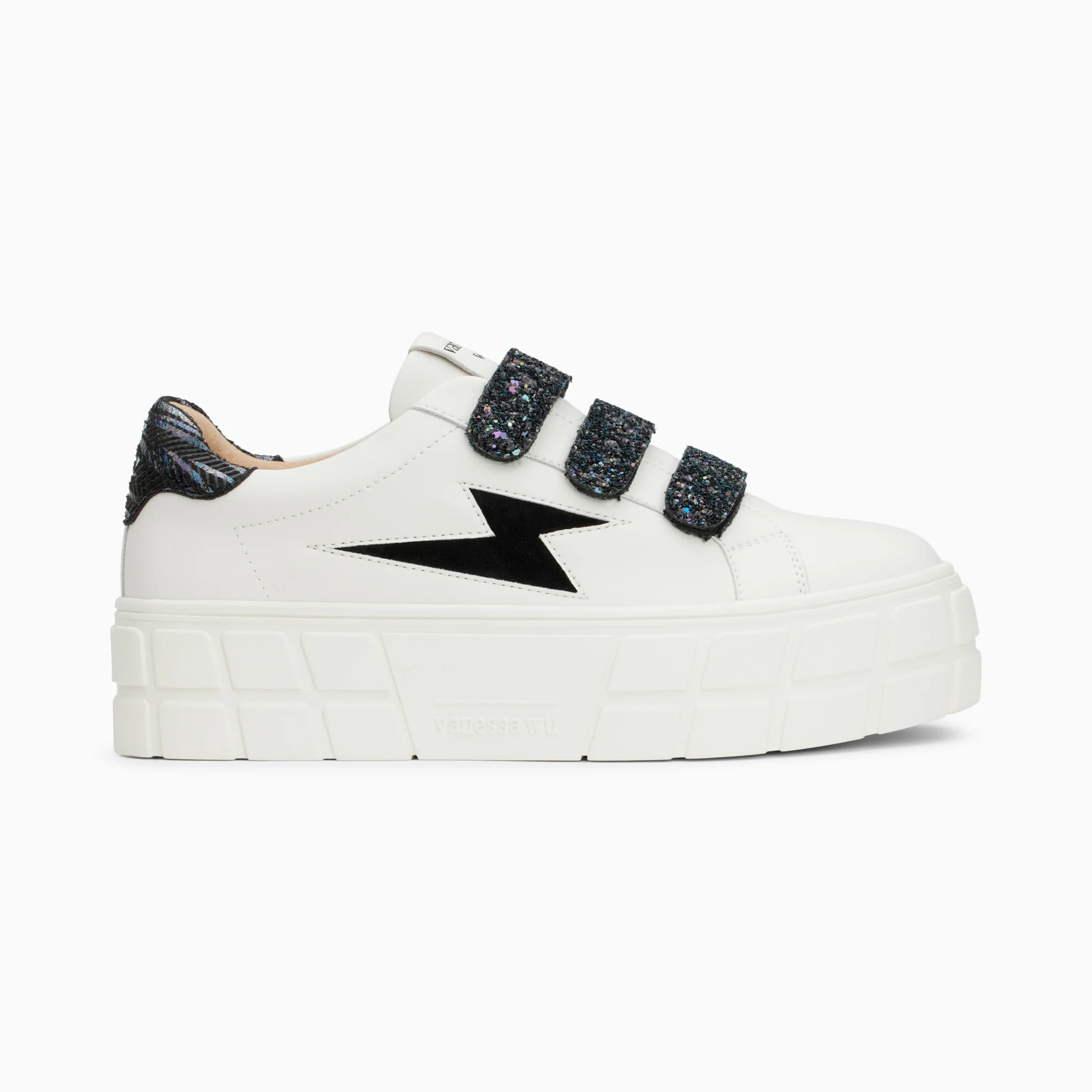 Sneakers-Baskets éclair Eve blanc et noir à plateforme