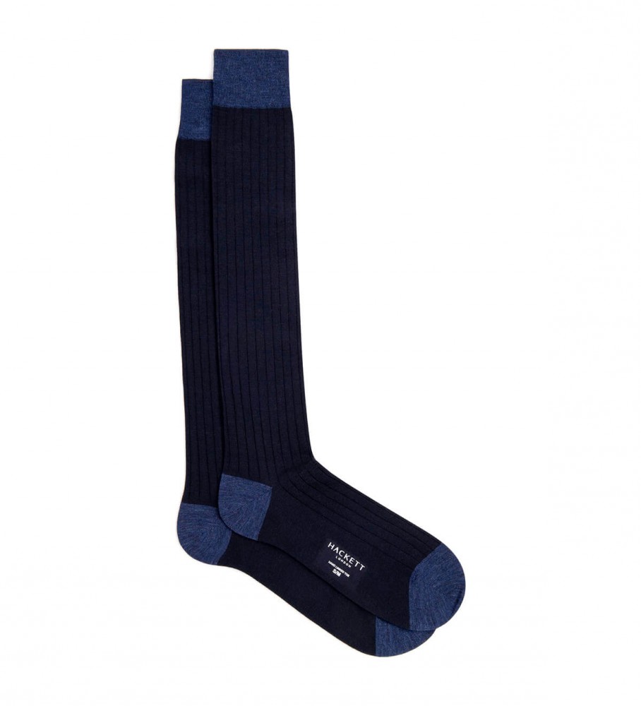 Meias longas de lã merino Hackett, cor azul marinho