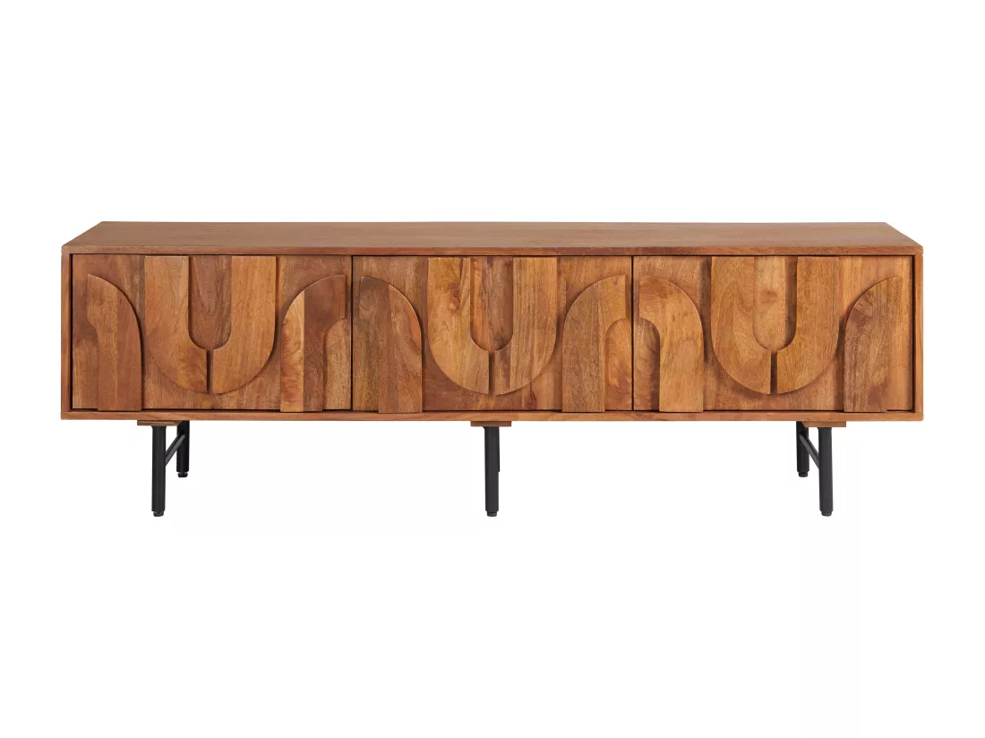 Meuble TV avec 3 portes en bois de manguier et métal noir - Naturel - MIZORAM de Maison Céphy