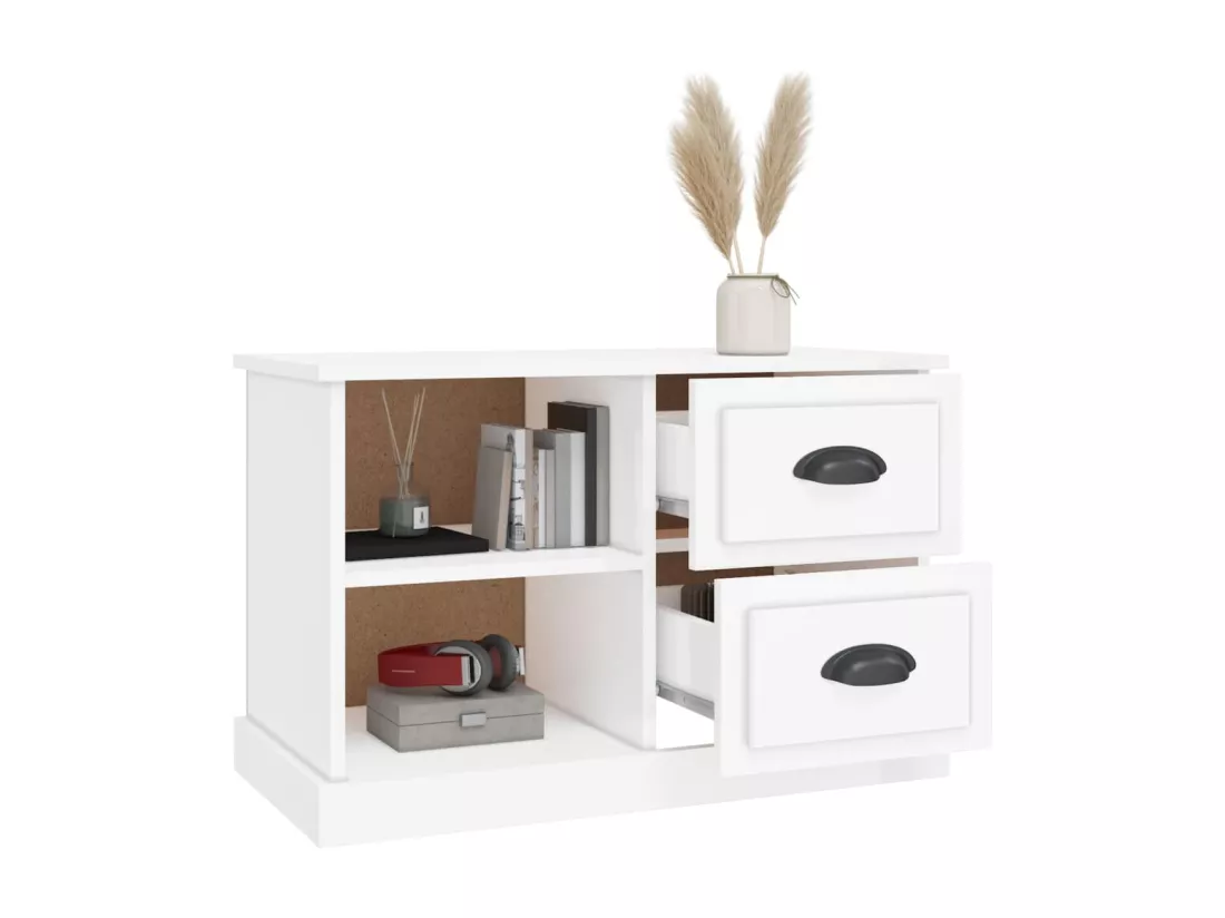 Meuble TV blanc brillant 73x35,5x47,5 cm bois d'ingénierie