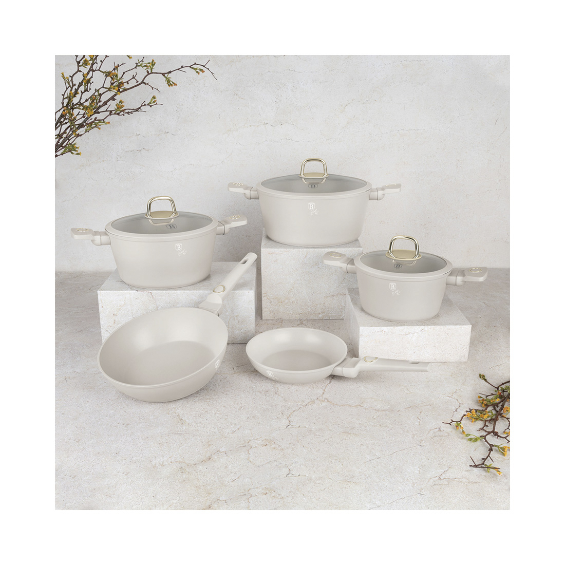 Berlinger Haus 10-teiliges Kochgeschirr-Set matt cream Sahara Collection
