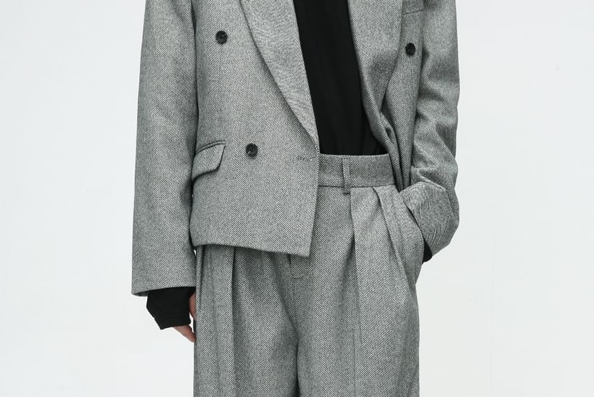 FAERIS - Dubbelrijs effen blazer / Hoge taille wijde broek