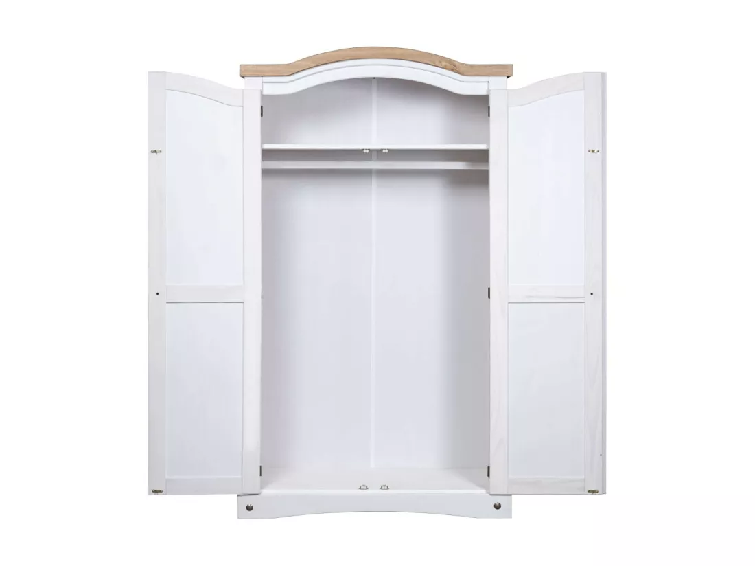 Armoire 2 portes pin massif blanc et bois clair Harrie