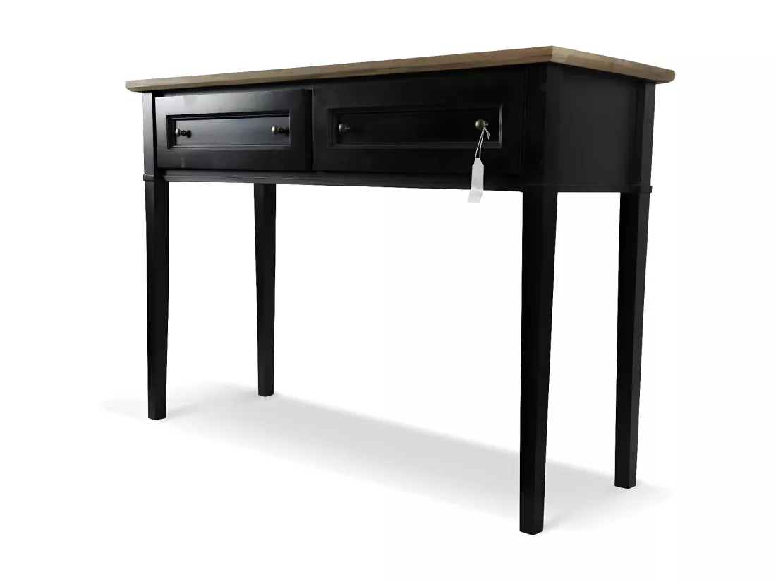Console 2 tiroirs Bois-MDF Noir - Idéline Décoration d'Autrefois