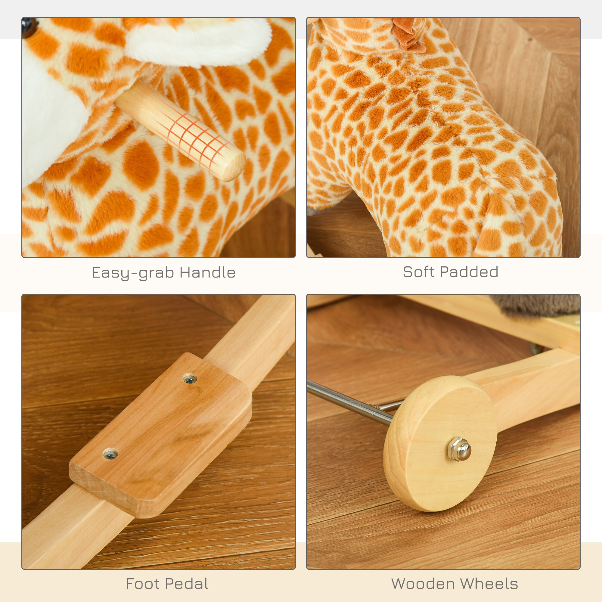 HOMCOM Schaukeltier Spielzeug, Triceratops, Giraffe Gelb 63 x 38 x 63 cm (LxBxH)