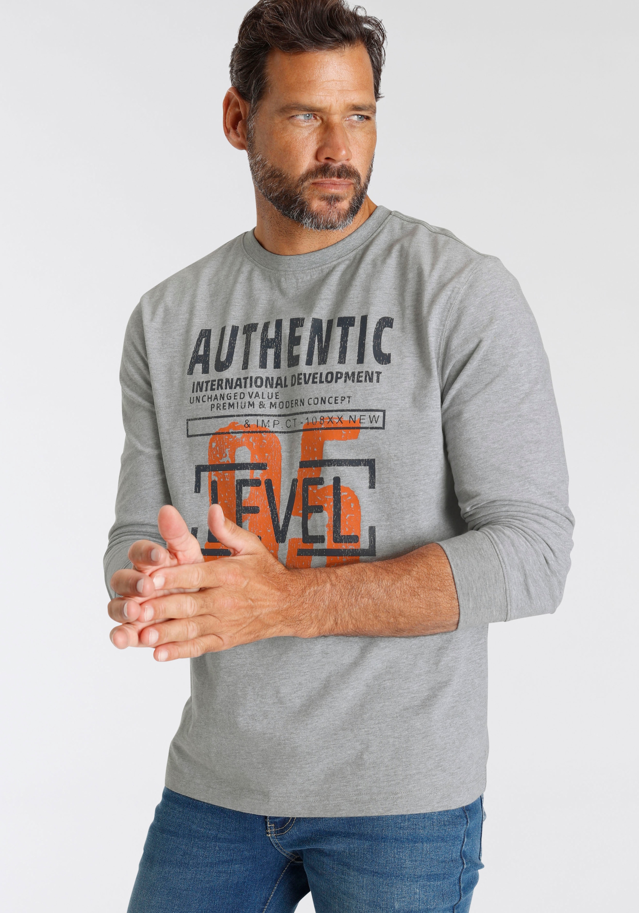 Man's World Langarmshirt , Langarm,  bedruckt,  aus Baumwolle und Viskose,  mit Rippbündchen