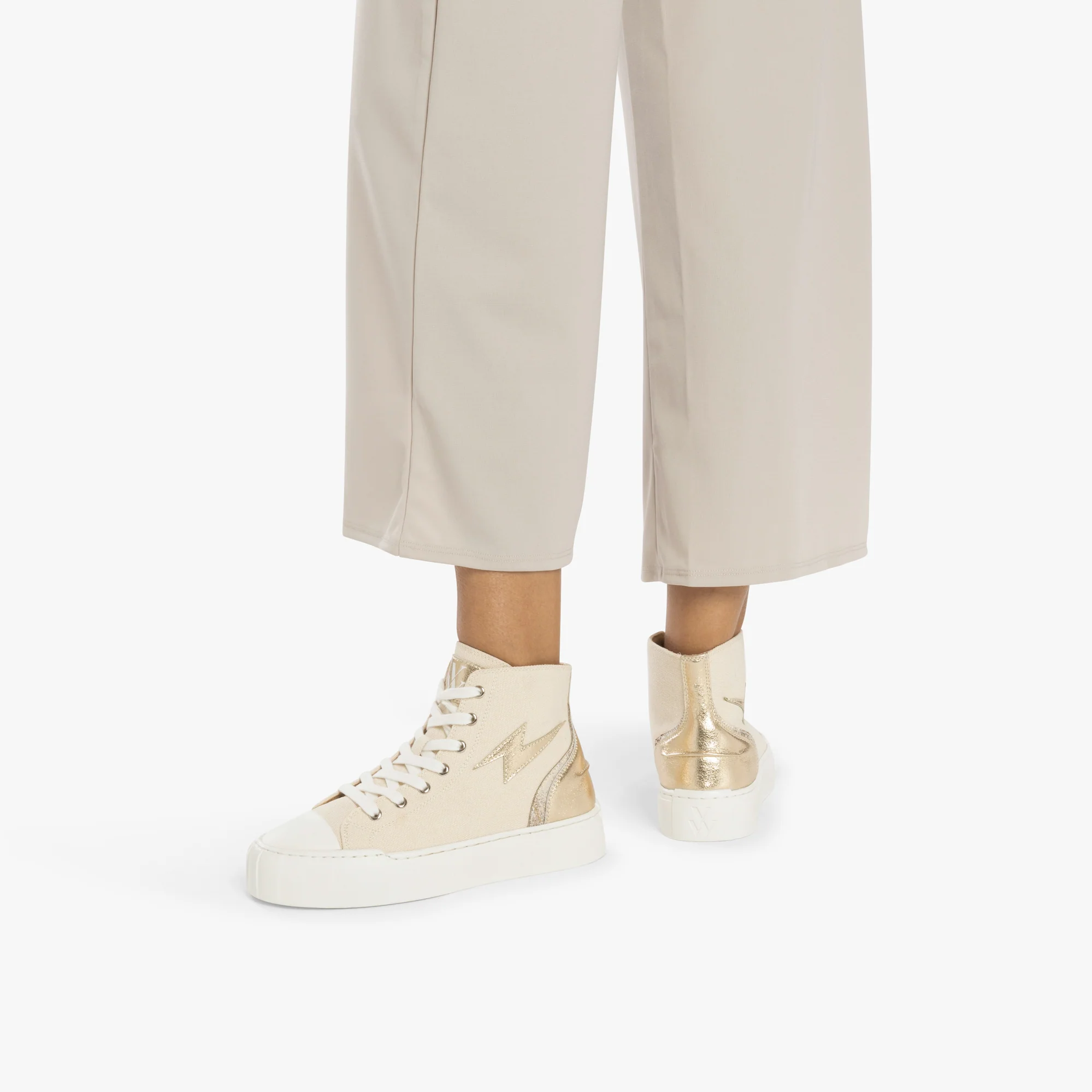 Sneakers-Baskets éclair Laure montantes beige et or