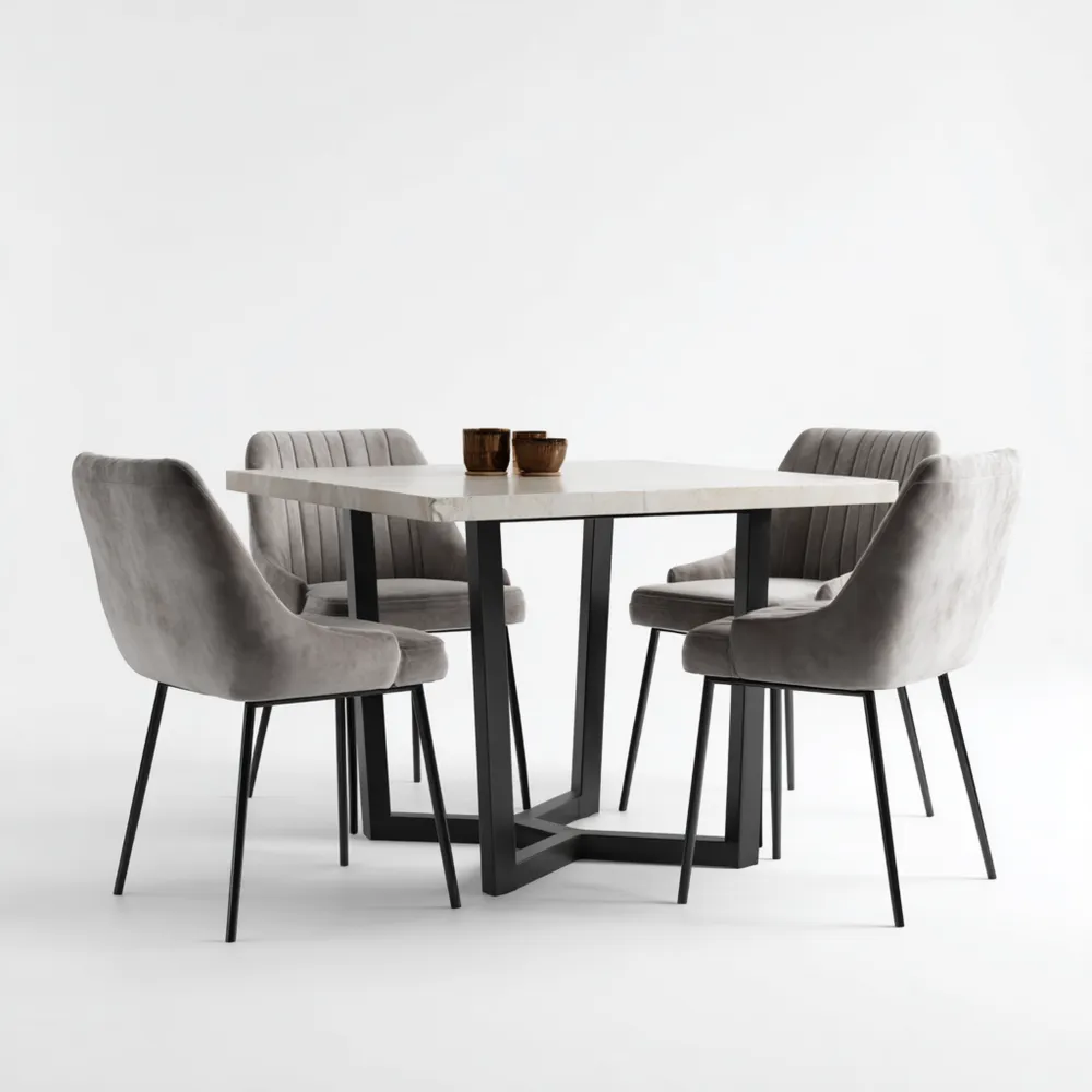 Esszimmer-Set Velours 120x80x75 cm – Grau – Modernes Design
