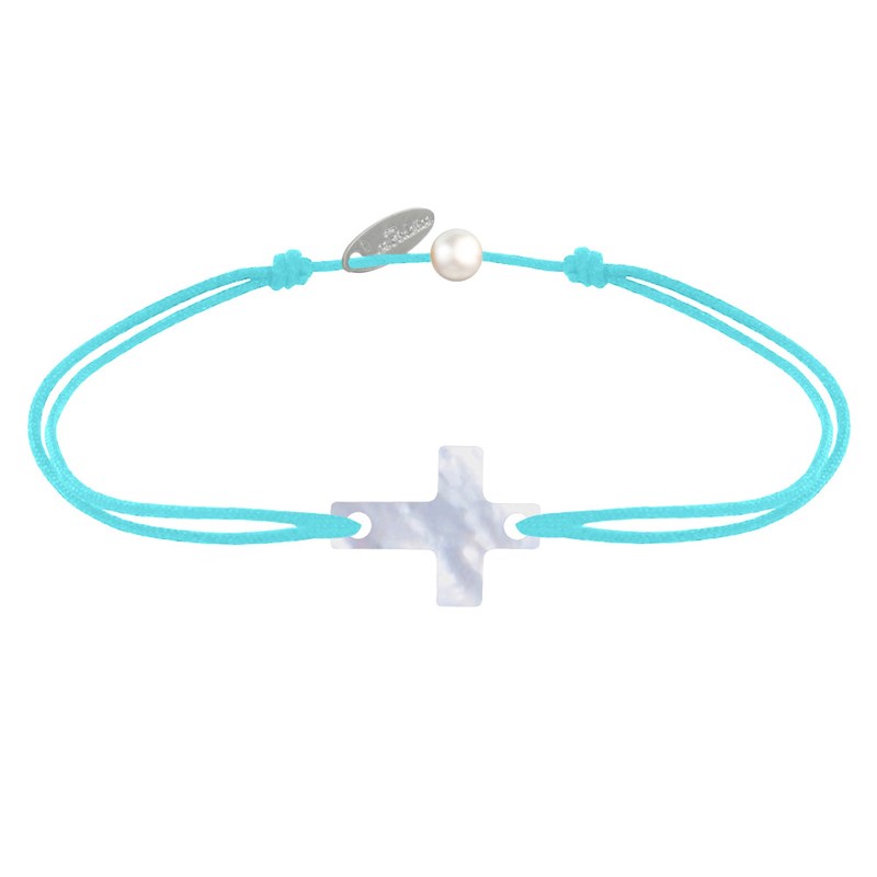Bracelet Lien Petite Croix en Nacre - Turquoise