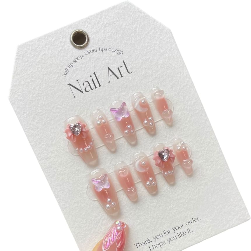 eovda - Faux Pearl Faux Nail Tips met vlinderhart (verschillende ontwerpen)