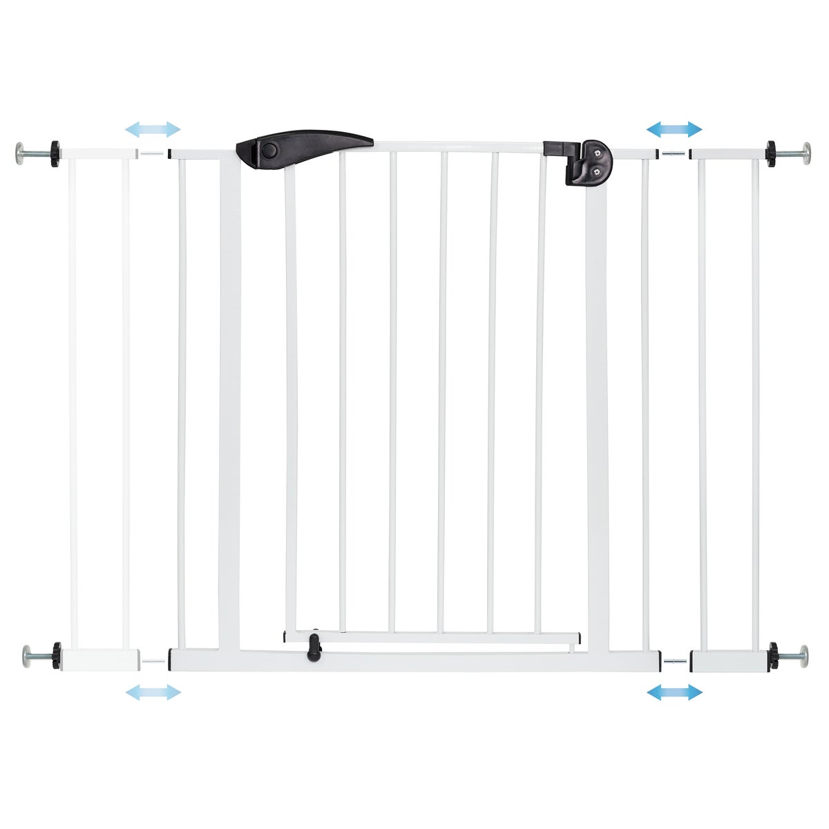 ECD Germany Veiligheidshek voor kinderen, honden en katten, 85-95 cm incl. 10 cm verlengstuk, geen boren nodig, wit, dubbelzijdig, zelfsluitend, metalen klemhek, traphekje, slagboom