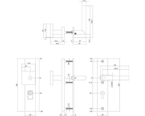 Intersteel veiligheidsbeslag voor voordeur, rechthoekige kruk/kruk, PZ 92 mm, matzwart