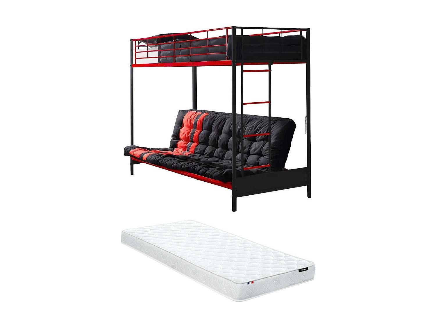 Vente-unique Hochbett Schwarz Metall