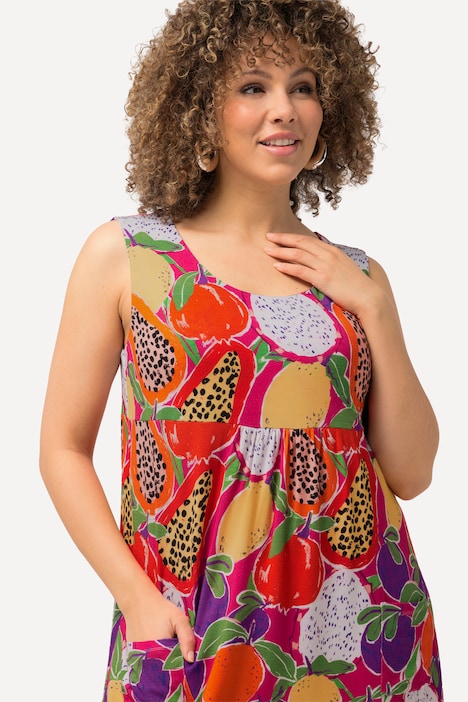 Jerseykleid, Früchte, Rundhals, ärmellos, Taschen