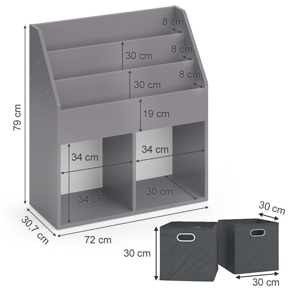 Vicco Bücherregal Aufbewahrungsregal Regal Luigi Grau Würfelregal Faltbox Ablage