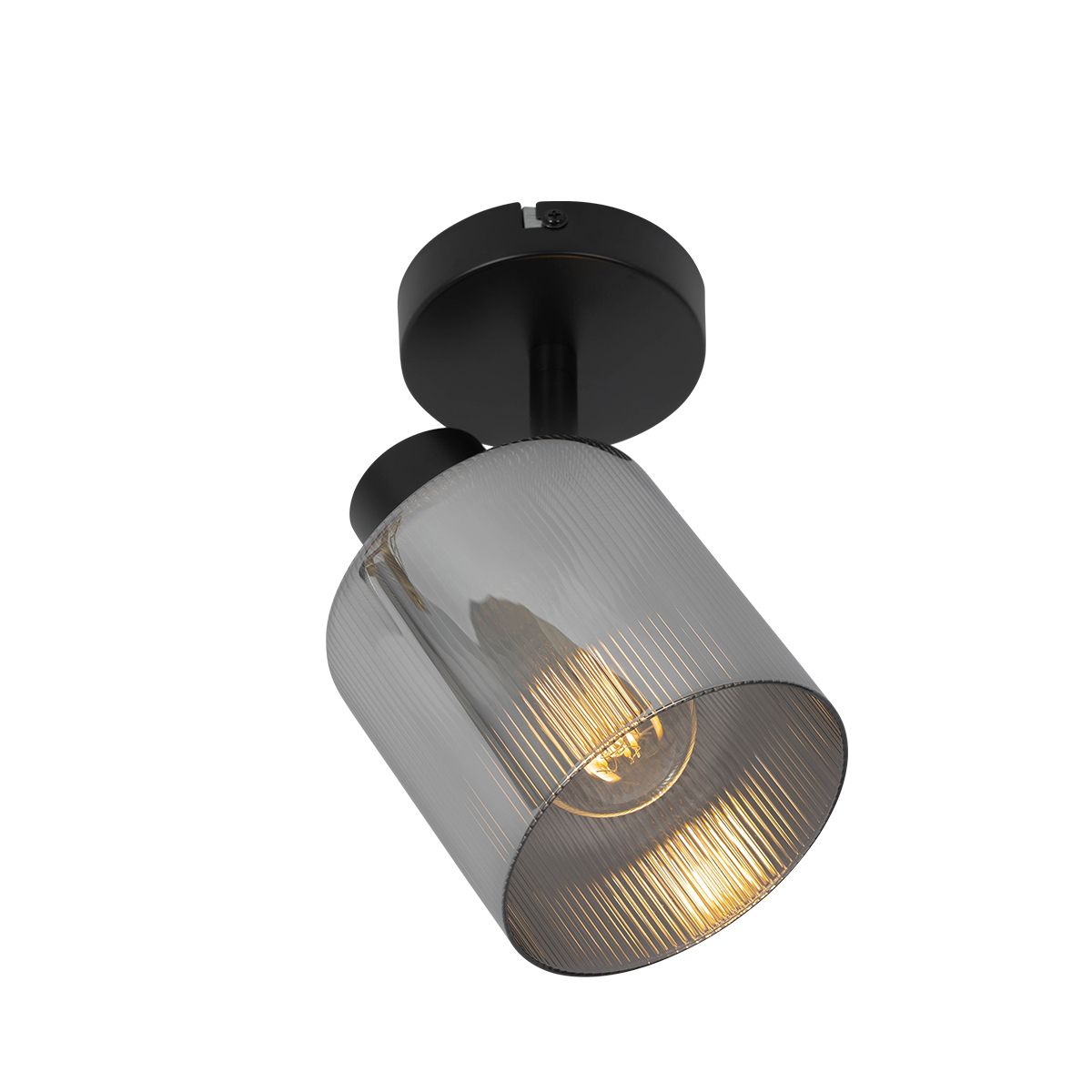 Art Deco plafondspot zwart met smoke glas verstelbaar - Laura