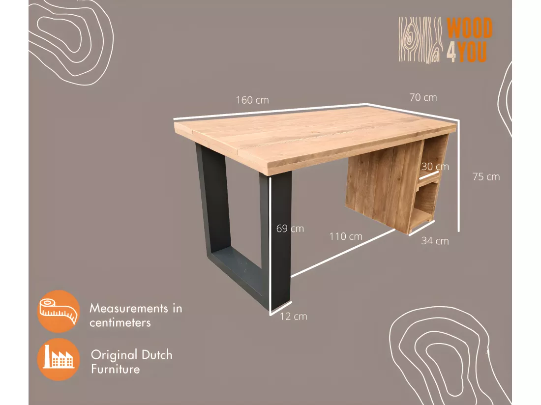 Wood4you - Bureau - San Diego - bois d'échafaudage 160Lx70Dx75H cm anthracite