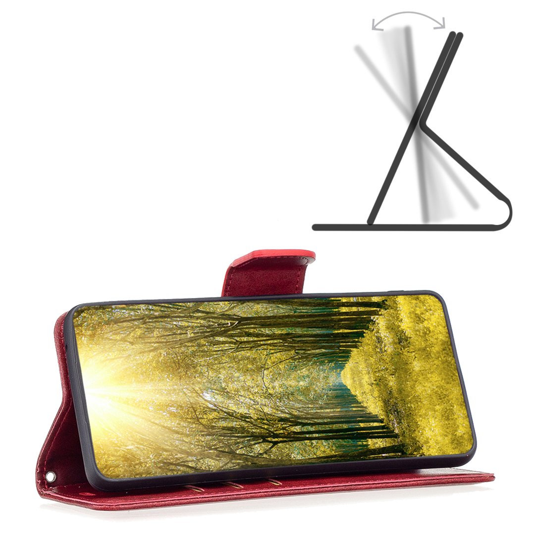 Samsung Galaxy S24 FE Leder Tasche Flip Cover mit Kartenfächer Vintage Look   Trageschlaufe - Rot