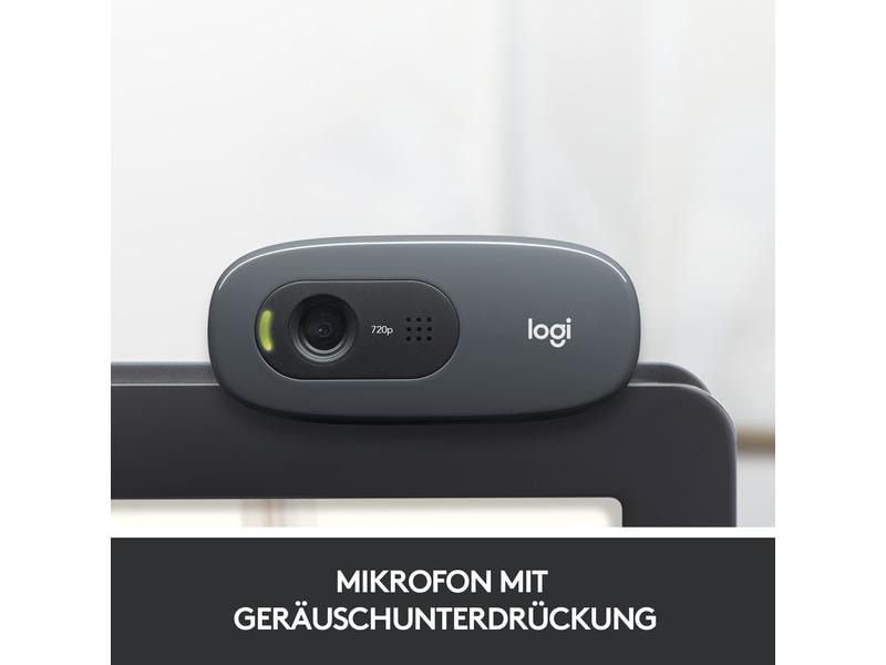 Logitech Webcam HD C270 HD 720p, Belichtungskorrektur HD-Webkamera mit Mikrofon, Rauschunterdrückung und Universalhalterung