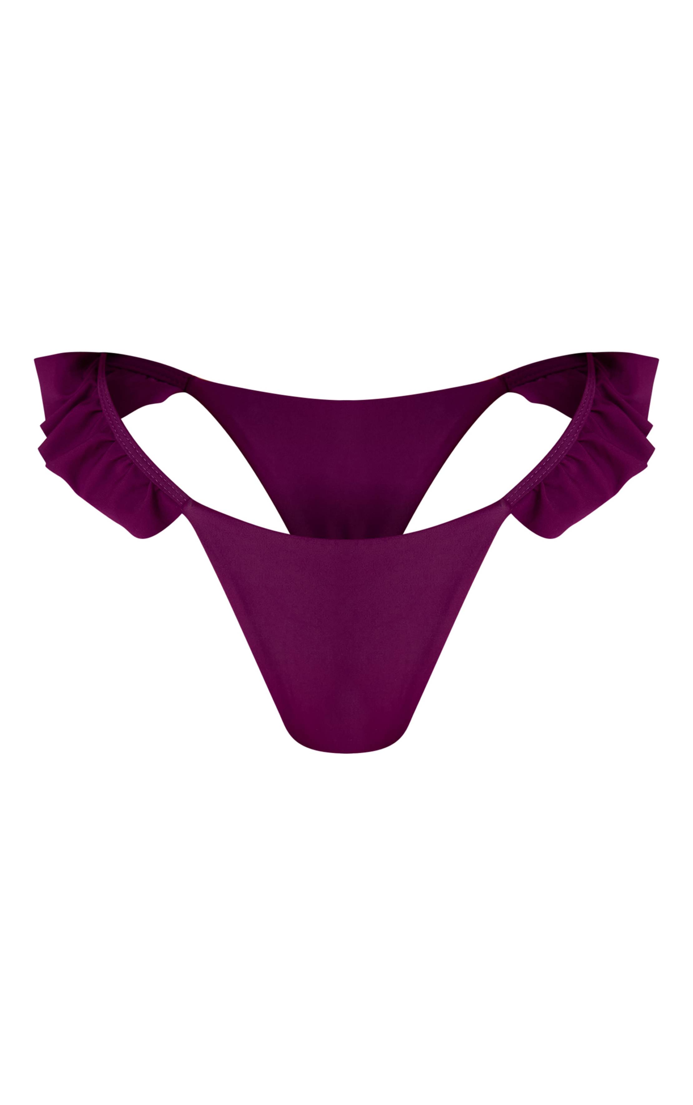 Prune Bas De Bikini Tanga À Volants Prune
