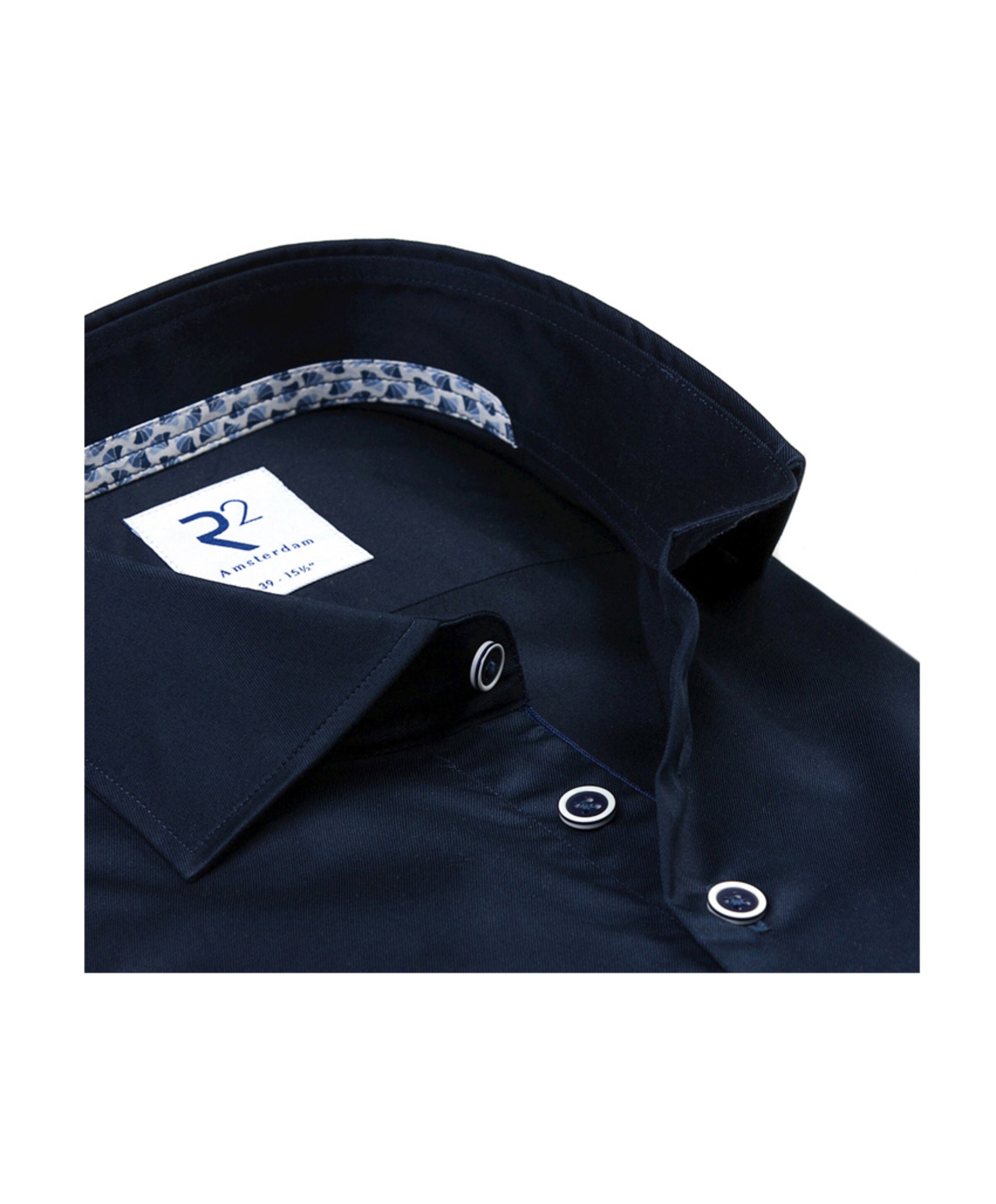 R2 Amsterdam Heren overhemd lange mouw blauw